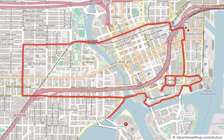 Map of the route through downtown Tampa