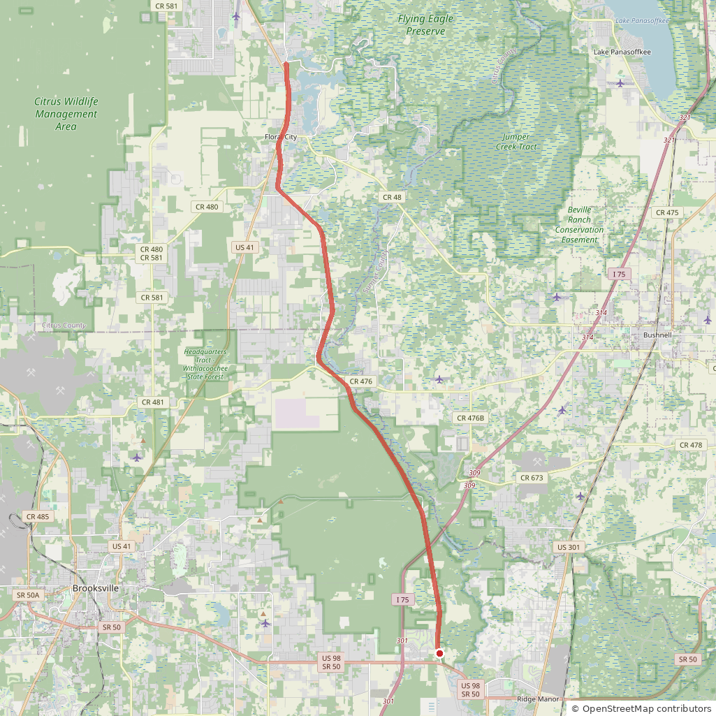 Map of the Withlacoochee State Trail ride, Ridge Manor to Floral City