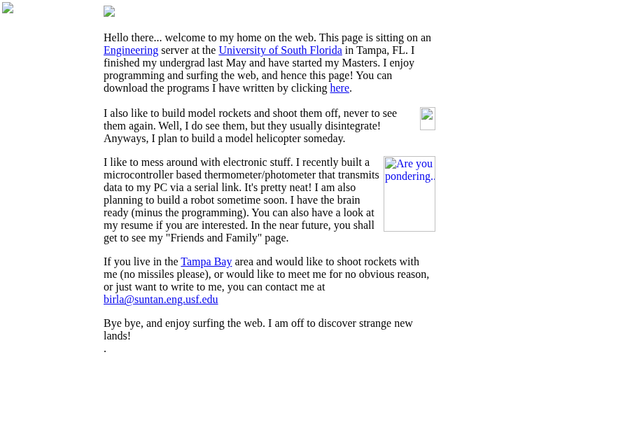 Sumit Birla's homepage on a USF engineering server, circa 1999